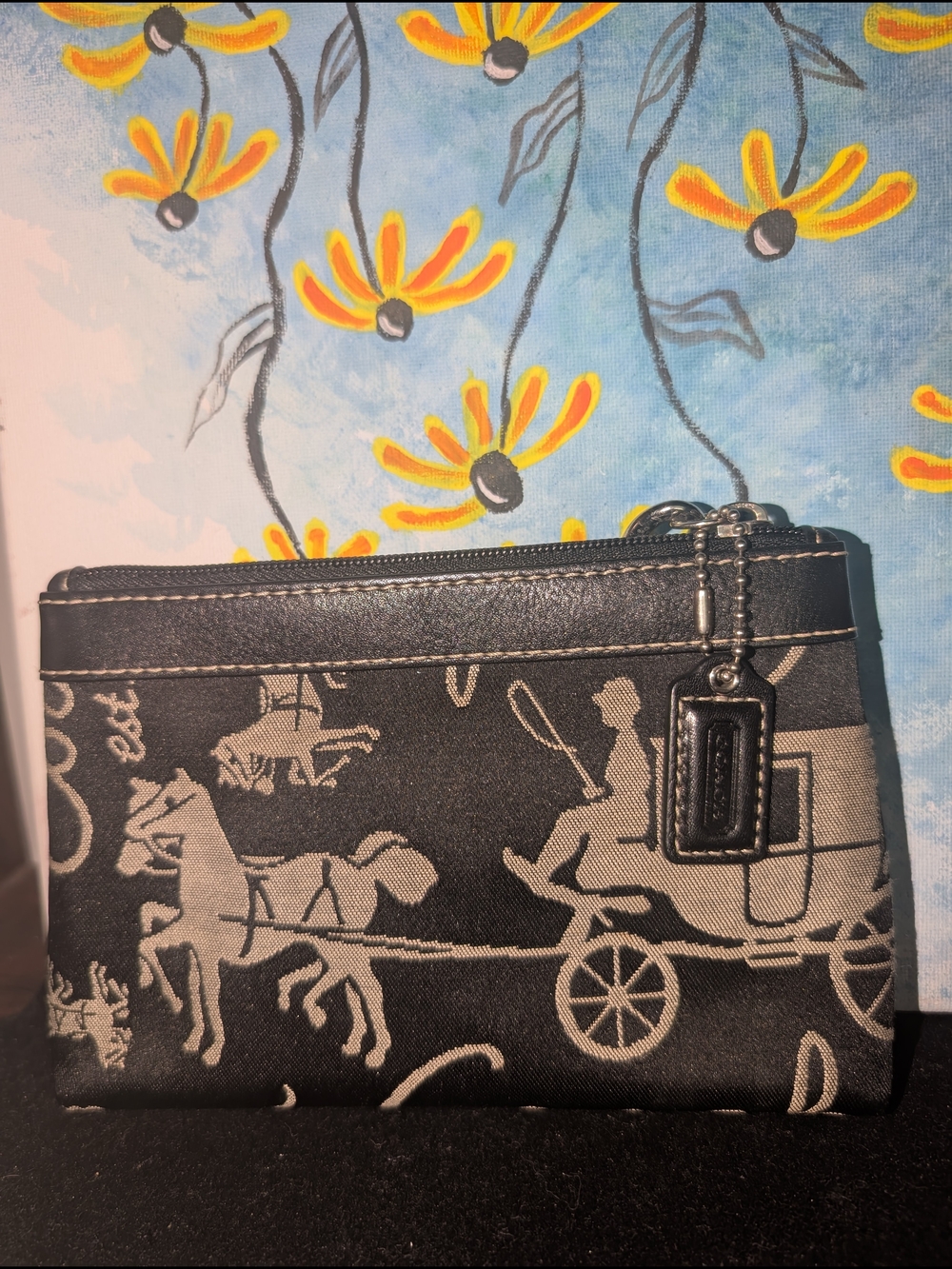 Coach Black and Tan Signature Horse Carriage Wristlet Pouch - Picture 2 of 3